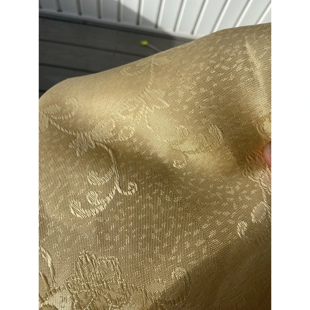 Vintage Gold Lebanese Damask Round Tablecloth Brocade 54” Middle Eastern